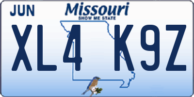 MO license plate XL4K9Z