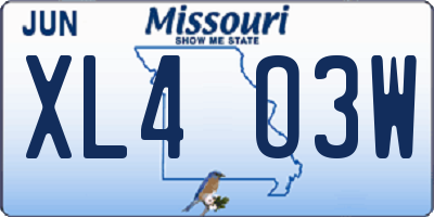 MO license plate XL4O3W