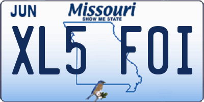 MO license plate XL5F0I