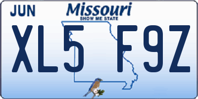 MO license plate XL5F9Z