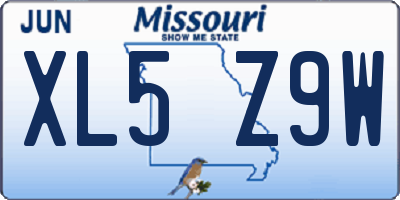 MO license plate XL5Z9W