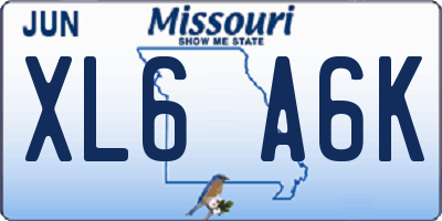 MO license plate XL6A6K
