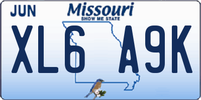 MO license plate XL6A9K