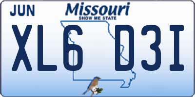 MO license plate XL6D3I