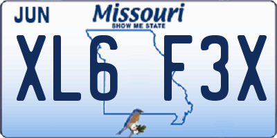 MO license plate XL6F3X