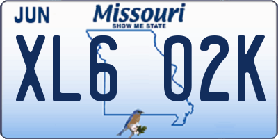 MO license plate XL6O2K