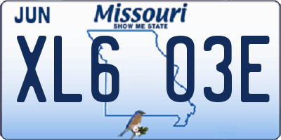 MO license plate XL6O3E