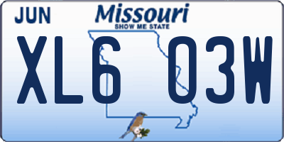 MO license plate XL6O3W