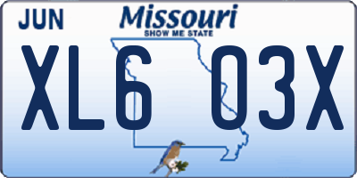 MO license plate XL6O3X