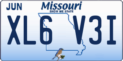 MO license plate XL6V3I