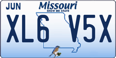 MO license plate XL6V5X