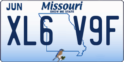 MO license plate XL6V9F