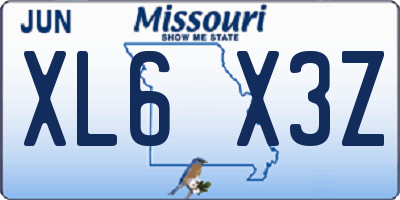 MO license plate XL6X3Z