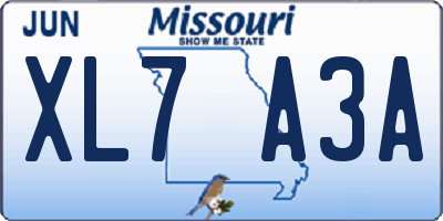 MO license plate XL7A3A