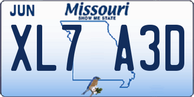 MO license plate XL7A3D