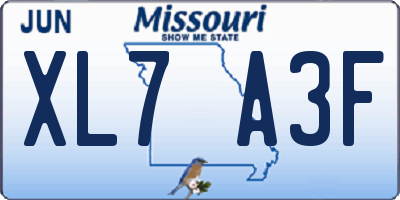 MO license plate XL7A3F