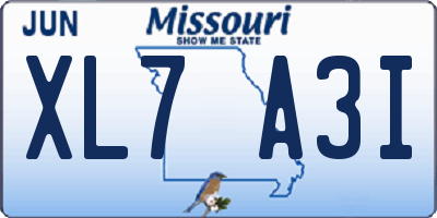 MO license plate XL7A3I