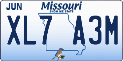 MO license plate XL7A3M