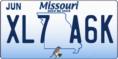 MO license plate XL7A6K