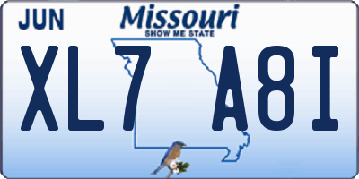 MO license plate XL7A8I