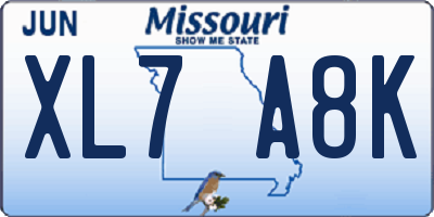 MO license plate XL7A8K