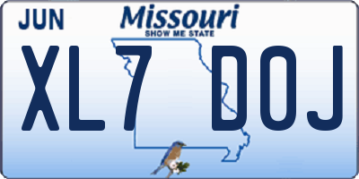 MO license plate XL7D0J