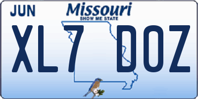 MO license plate XL7D0Z