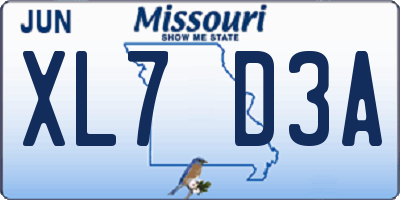 MO license plate XL7D3A