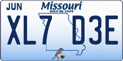 MO license plate XL7D3E