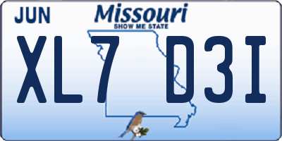 MO license plate XL7D3I