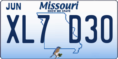 MO license plate XL7D3O