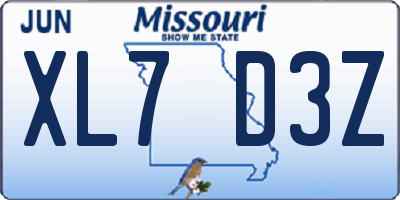 MO license plate XL7D3Z