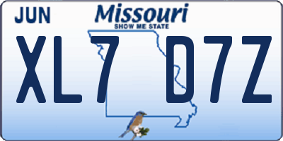 MO license plate XL7D7Z