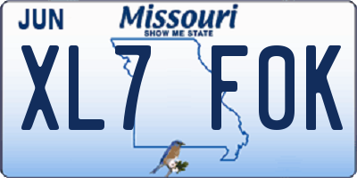 MO license plate XL7F0K
