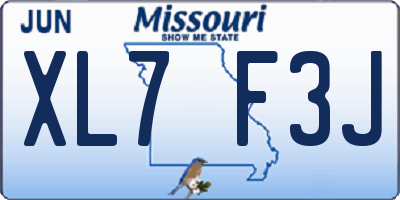 MO license plate XL7F3J