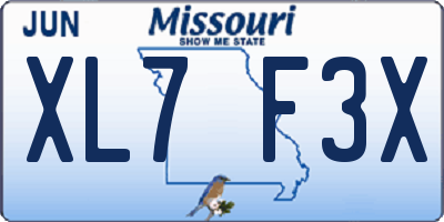 MO license plate XL7F3X