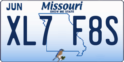 MO license plate XL7F8S