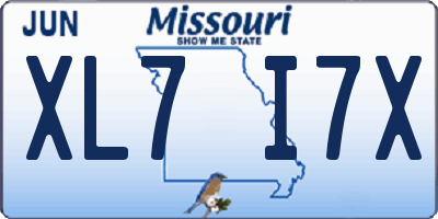 MO license plate XL7I7X
