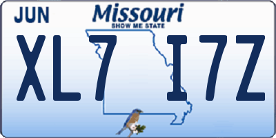MO license plate XL7I7Z