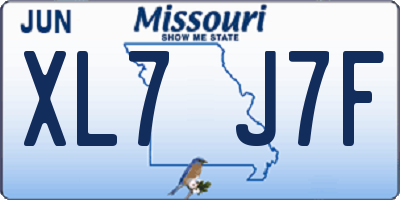 MO license plate XL7J7F