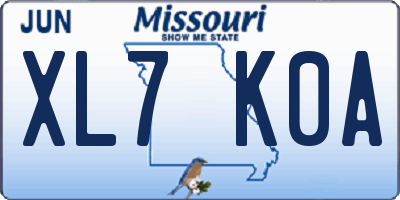 MO license plate XL7K0A