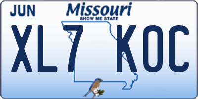 MO license plate XL7K0C