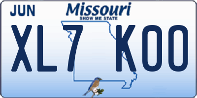 MO license plate XL7K0O