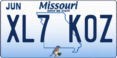 MO license plate XL7K0Z