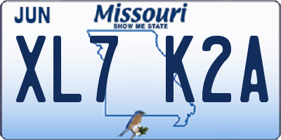 MO license plate XL7K2A