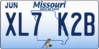 MO license plate XL7K2B