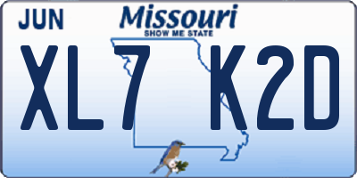 MO license plate XL7K2D