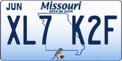 MO license plate XL7K2F