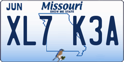 MO license plate XL7K3A