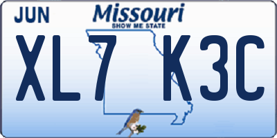 MO license plate XL7K3C